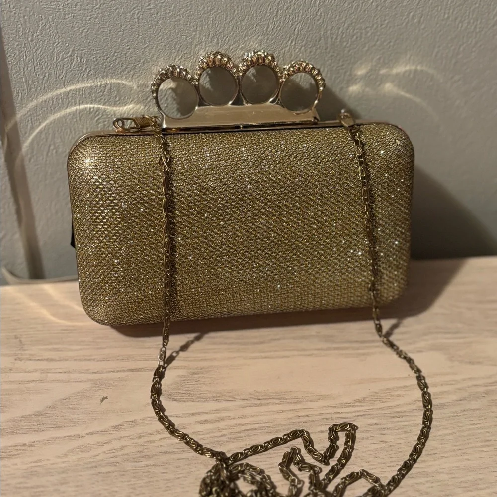 Gold shimmering Rhinestone Clutch - Picture 2 of 9